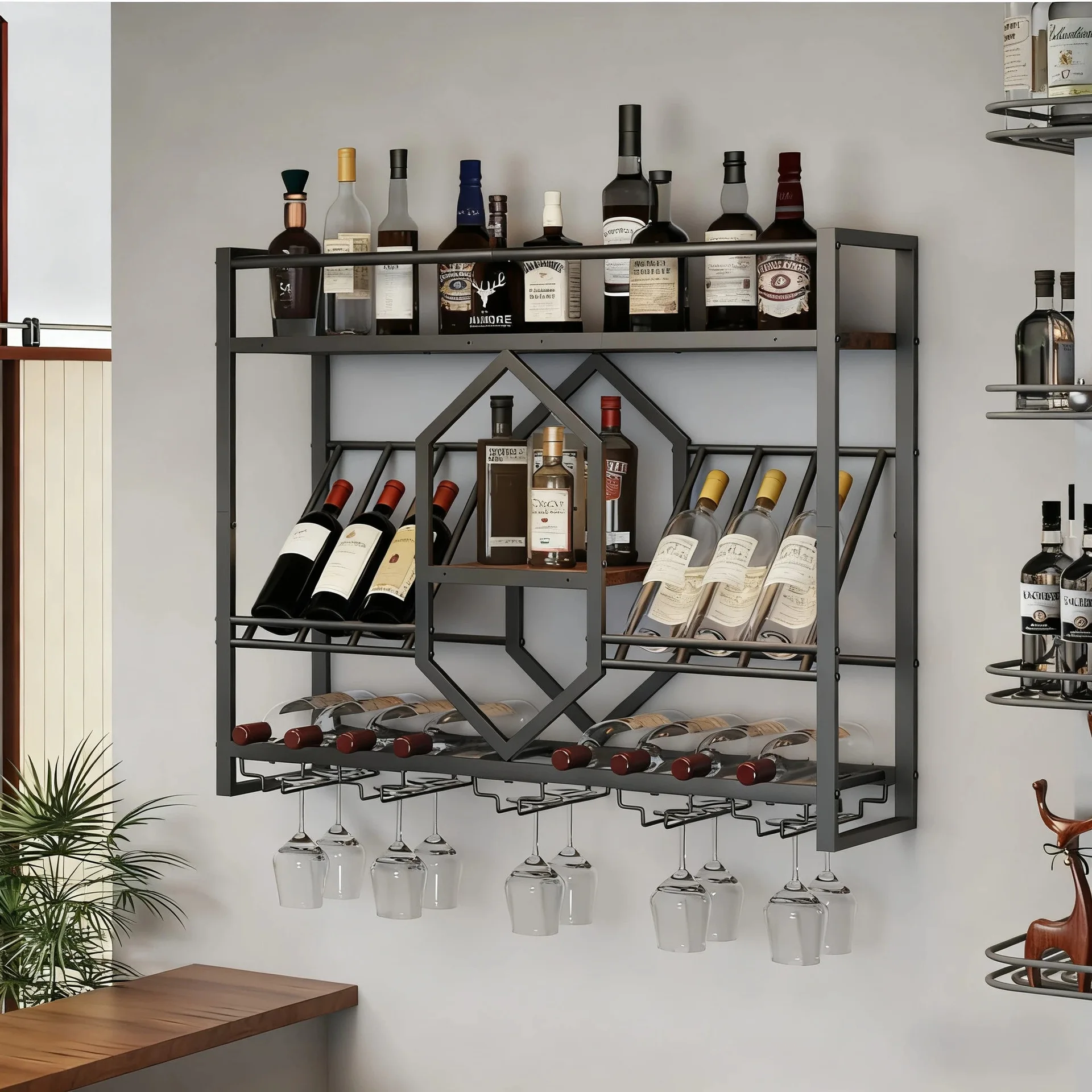 Wine Rack Wall Mount - Suporte de vinho em ferro forjado,